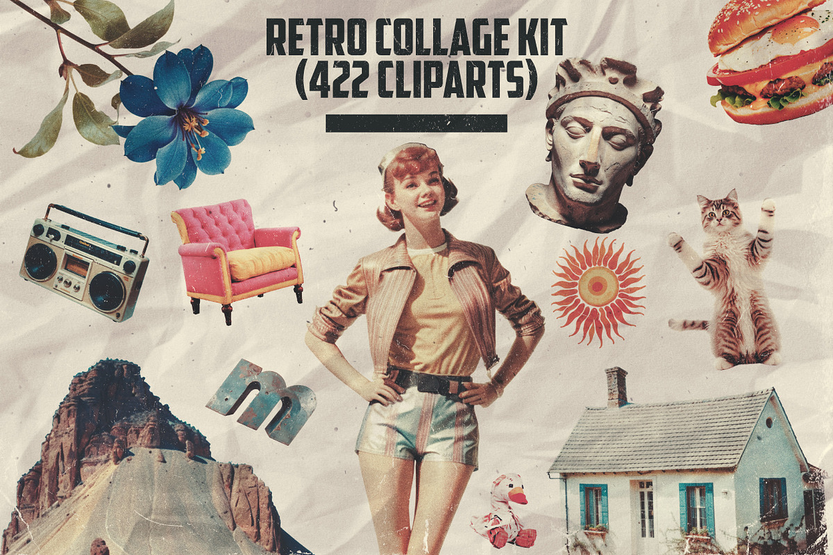 Retro Collage Kit (422 Cliparts), an Object Graphic by Megan Aili Designs (Photo 1 of 15)