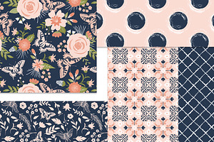 Navy And Blush Floral Patterns