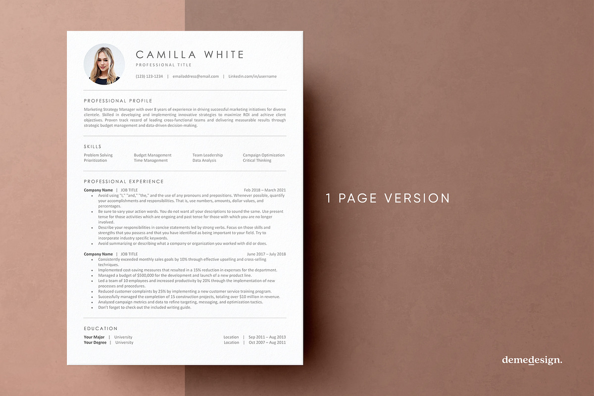 Minimalist Resume Template for Word, a Resume Template by DemeDesign (Photo 2 of 9)