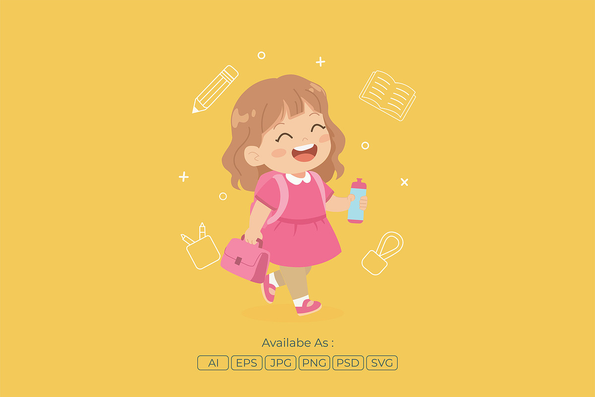 Little Girl Back to School Vector, a Person Illustration by Partikusi Design (Photo 2 of 3)