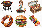 Watercolor BBQ Barbecue Clipart, an Illustration by Craft Nest (Thumbnail 6 of 11)