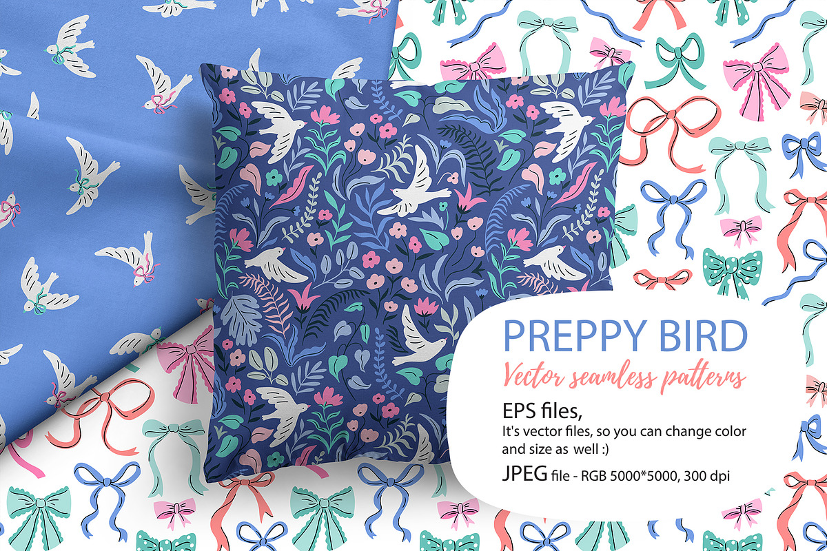 Preppy bird seamless patterns, a Pattern Graphic by Alenkakarabanova (Photo 1 of 5)