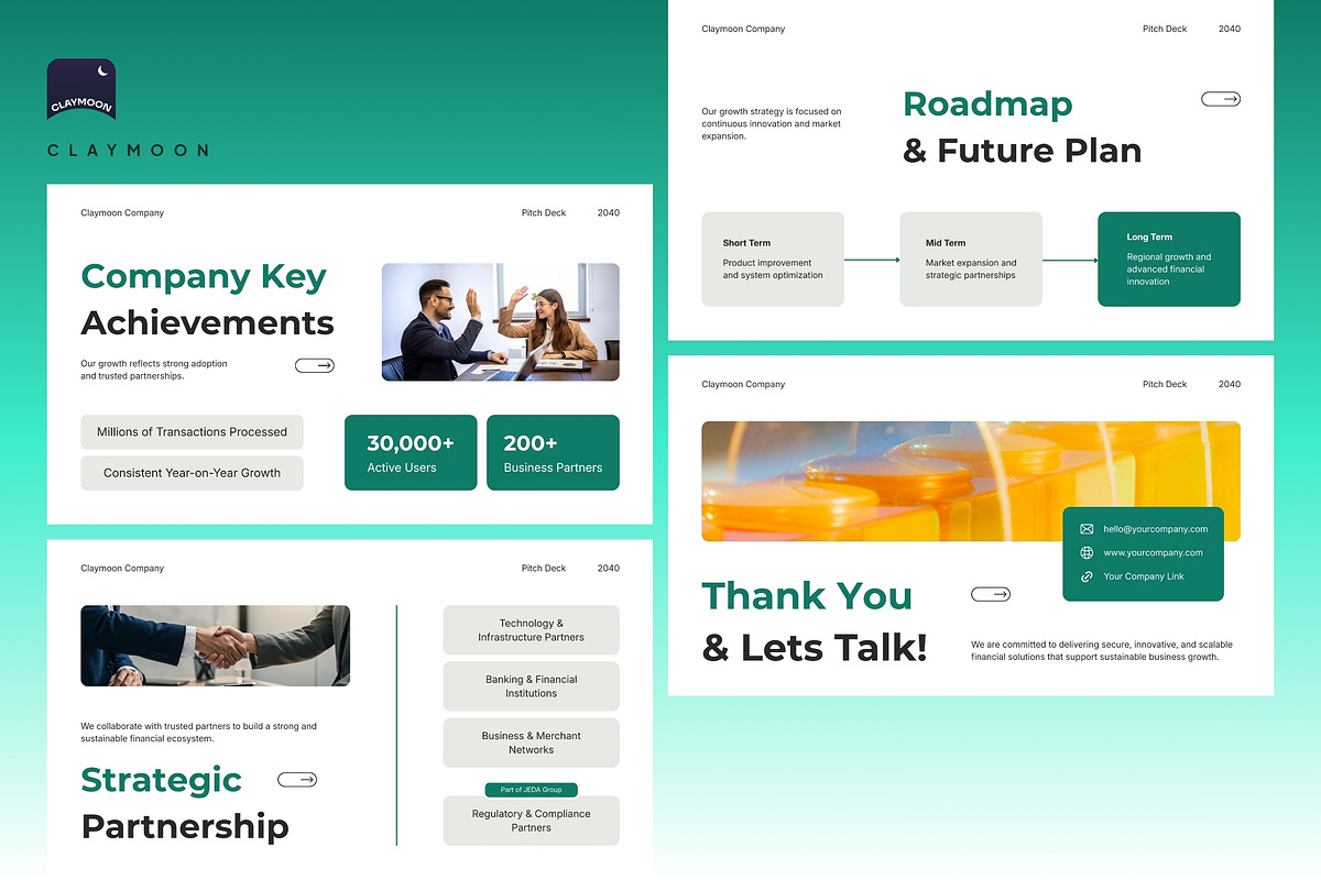 Fintech Pitch Deck Presentation, a Presentation Template by Claymoon Lab (Photo 7 of 7)