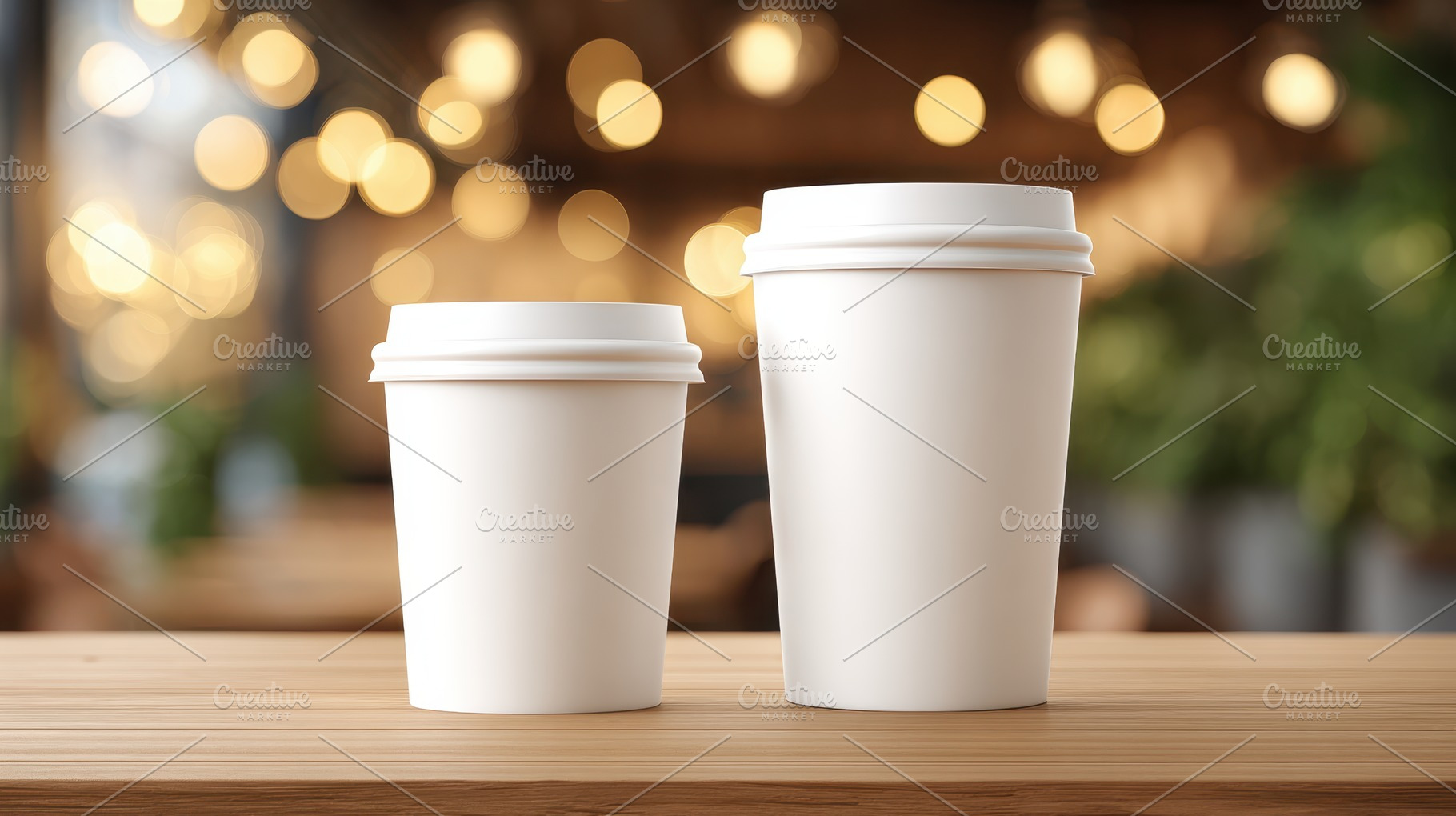 Two coffee cups on a wooden table, a Food & Drink Photo by AlyaAnd