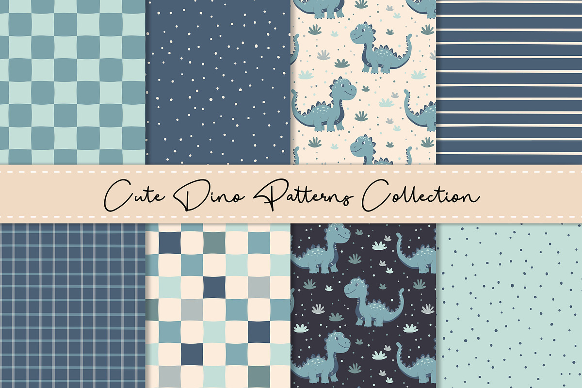 Childrens Cute Dino Patterns, a Pattern Graphic by Naty Art (Photo 1 of 9)