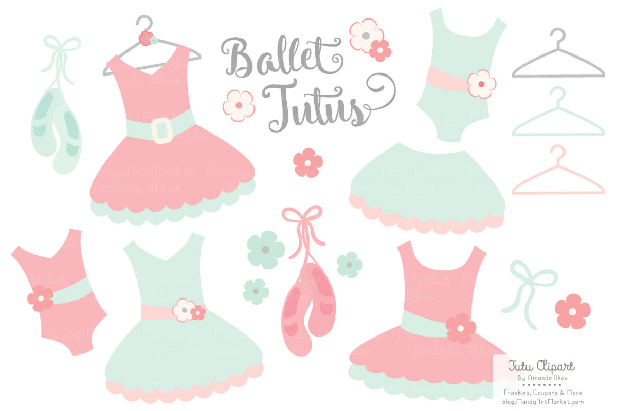 Mint & Coral Ballet Tutus Clipart, an Illustration by Amanda Ilkov (Photo 1 of 2)