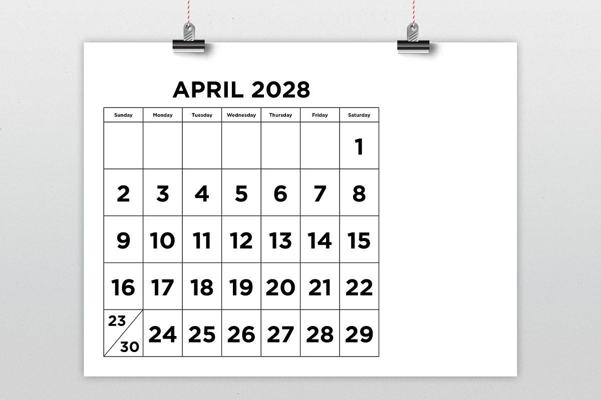 2028 Large Number 8.5x11 Calendar, a Stationery Template by Running With Foxes (Photo 2 of 5)