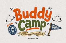 Buddy Camp Hand Drawn Font & Doodles