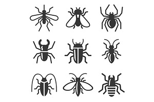 Beetle, Insect And Bug Icons Set