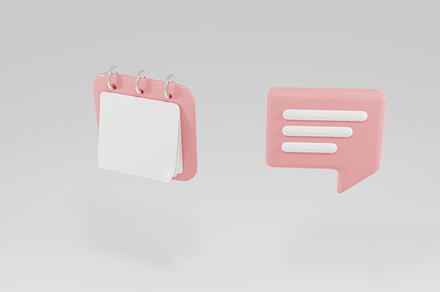 3D Minimal set of icons. chat bubbles and calendar on pink background. concept