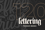 120 lettering brushes for procreate, a Brush Add-On by Endete & Mazak brushes (Thumbnail 1 of 8)