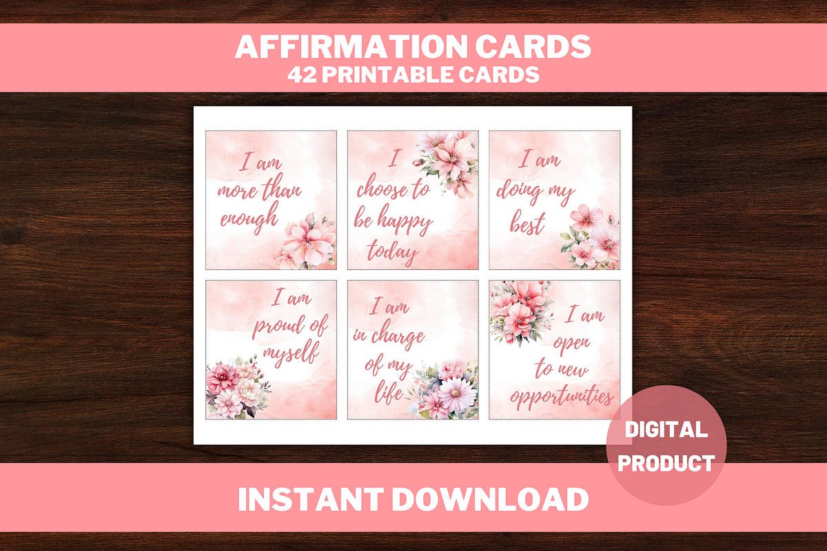 42 Positive Affirmation Cards, a Card Template by SimoDigitalArt (Photo 1 of 6)