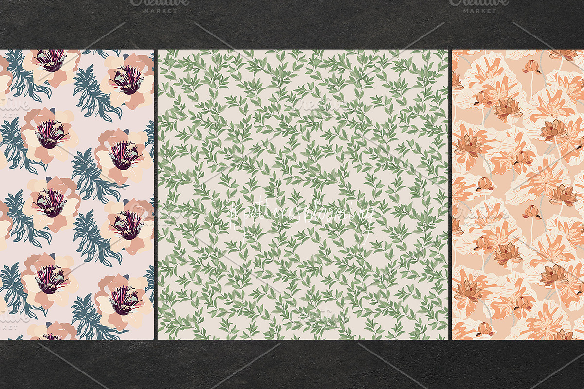 Beige floral vector seamless pack, a Pattern Graphic by PatternsBlooming