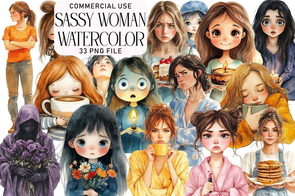 Sassy Woman Watercolor Clipart, an Illustration by Daily.Designs (Photo 1 of 5)
