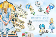 Watercolor Rabit's Hole Clipart Set, a Person Illustration by ArtCreationsDesign (Thumbnail 1 of 14)