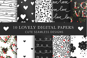 Valentines Day Seamless Pattern Set
