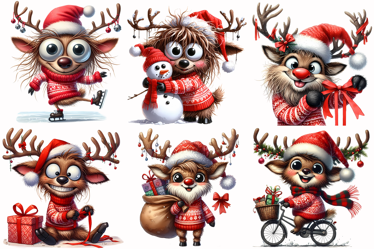 Funny Christmas reindeers clipart, an Animal Illustration by AnetArtStore (Photo 4 of 8)