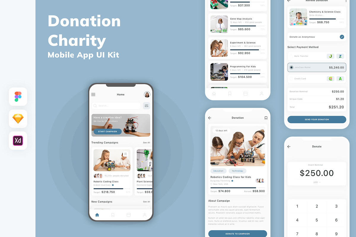 Donation Charity Mobile App UI Kit, an UI Kit Template by uicube