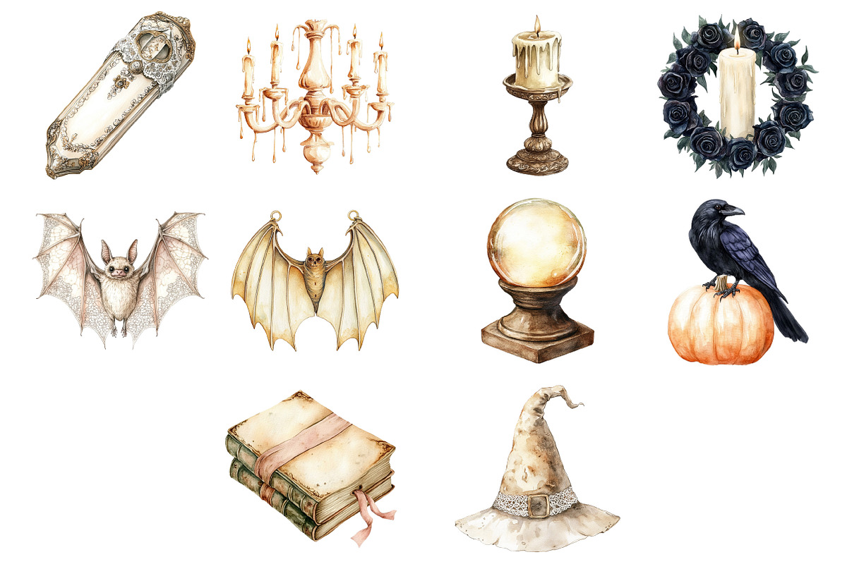 Watercolor Ivory Gothic Halloween, an Illustration by Daily.Designs (Photo 2 of 3)
