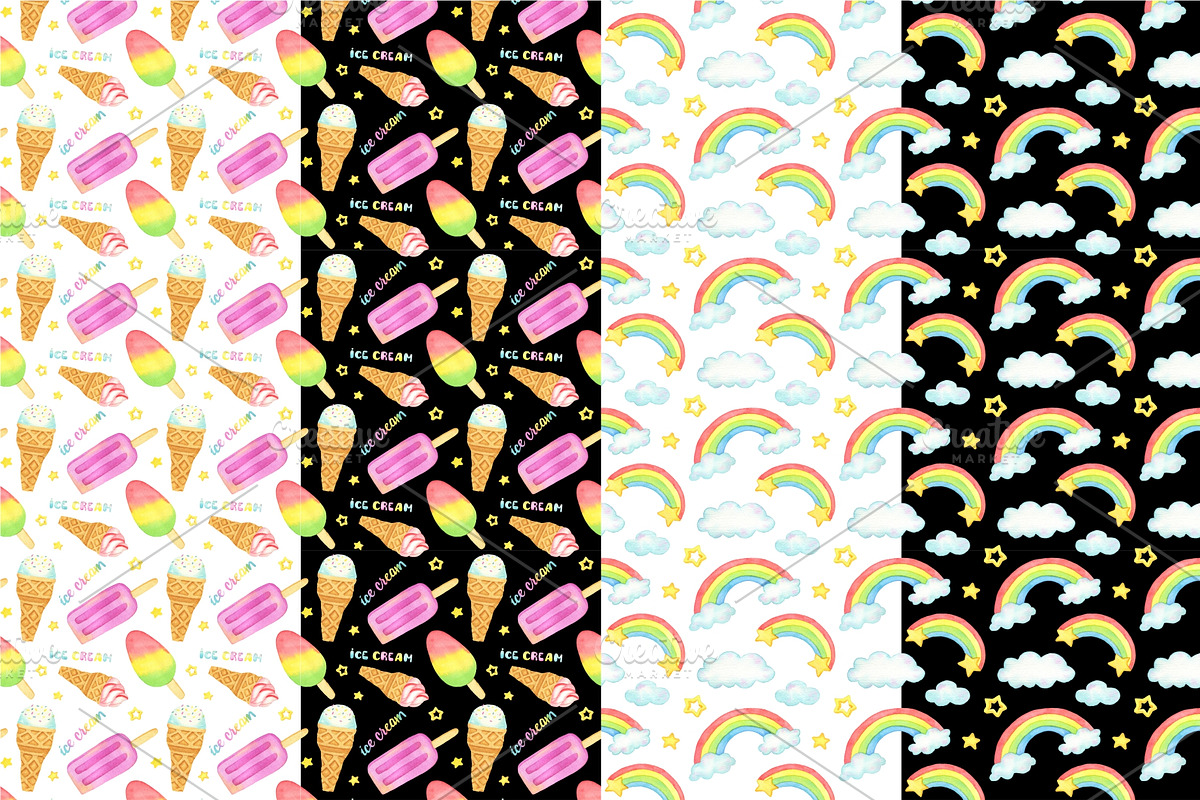 Watercolor Ice Cream clipart., a Decorative Illustration by Kattarina Po (Photo 5 of 9)