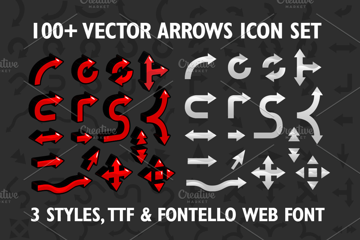 100+ Vector arrows set & web font
