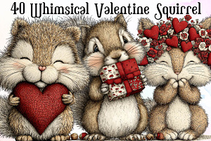 Whimsical Valentine Squirrel Clipart, an Animal Illustration by Sublimation Artist