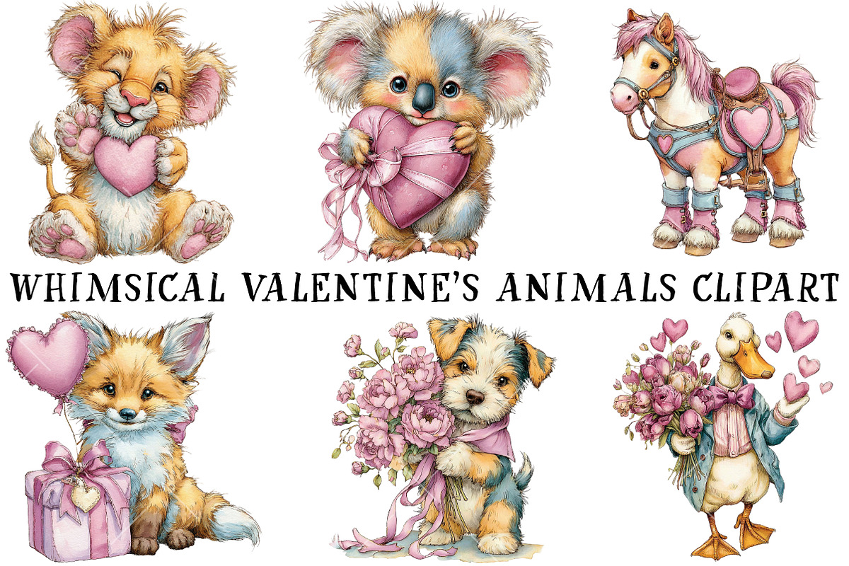 Whimsical Valentine Animals Clipart, an Illustration by OK Design (Photo 2 of 6)