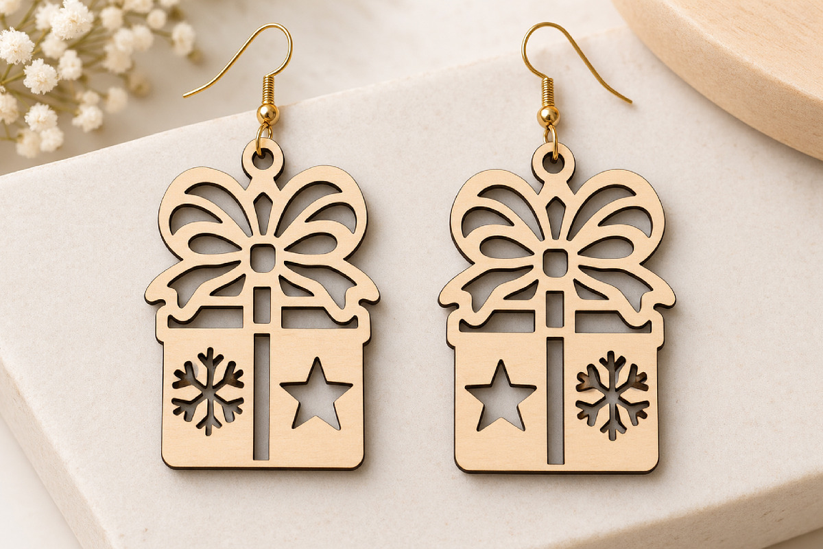 Christmas Gift Box Earrings SVG, an Object Graphic by Canvas Craft (Photo 2 of 3)