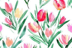 Watercolor Tulips Seamless Pattern