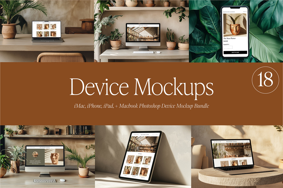18 Mac, iPhone, iPad Device Mockups, a Mac Mockup by Vibey Mocks (Photo 1 of 6)
