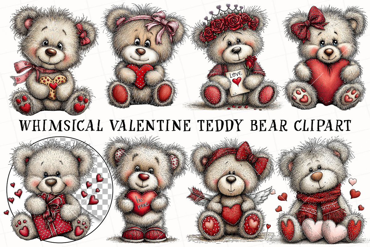 Whimsical Valentine Teddy Bear Clipa, an Illustration by OK Design (Photo 2 of 6)