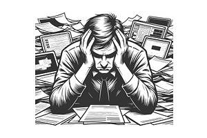 Overworked Man Stressed by Papers, a Person Illustration by AlexArt