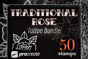 Traditional Rose Tattoo Stamps, a Brush Add-On by ProcreateInk (Thumbnail 1 of 5)