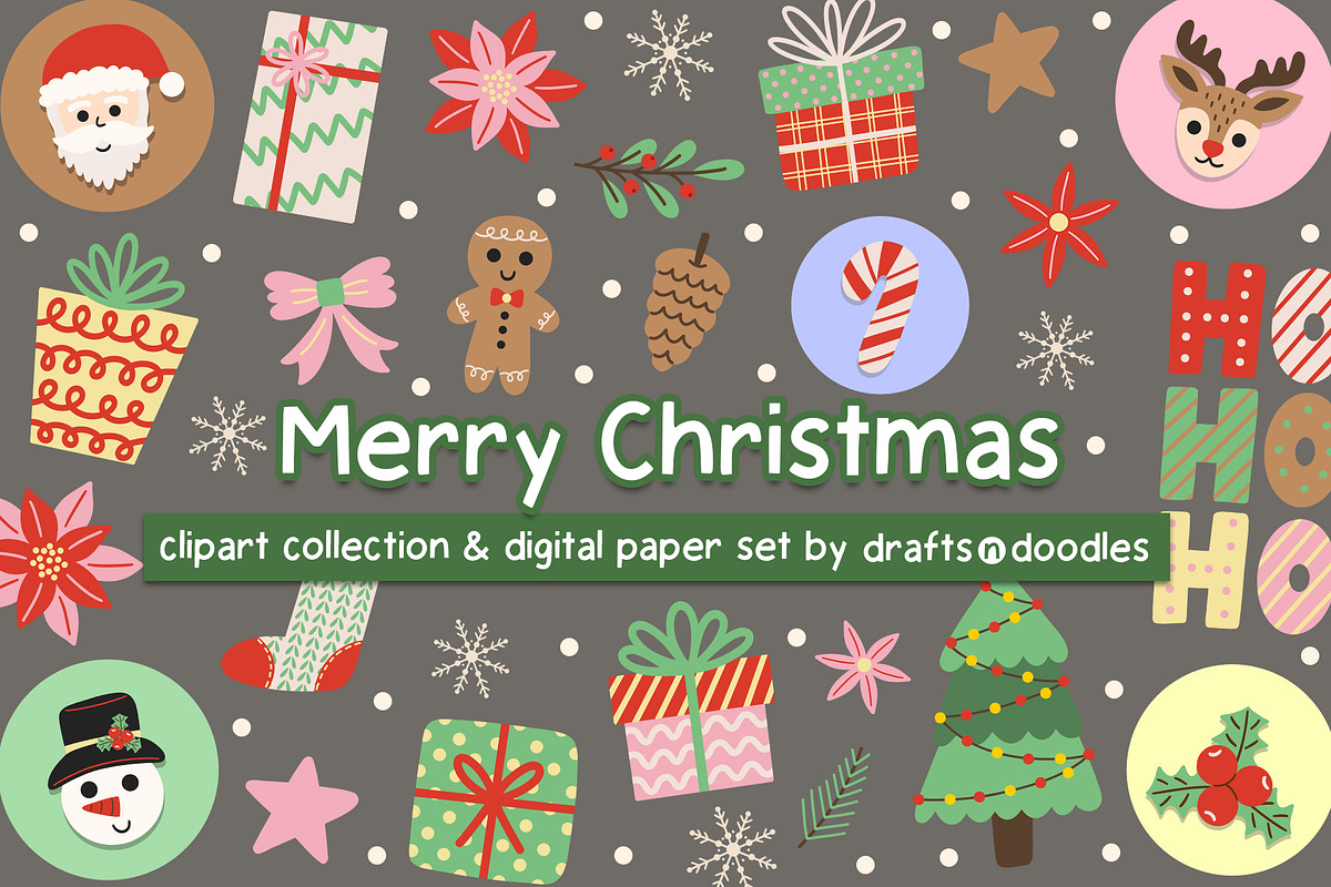 Merry Christmas Clipart and Patterns, a Seasonal Illustration by Drafts n Doodles (Photo 1 of 12)