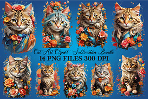 Cat Art Clipart Sublimation Bundle, a Seasonal Illustration by Craft Nest