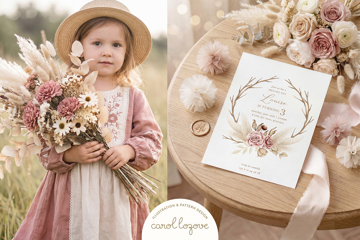 Watercolor Boho Fall Dusty Rose Set, a Decorative Illustration by Carol Lozove (Photo 20 of 74)