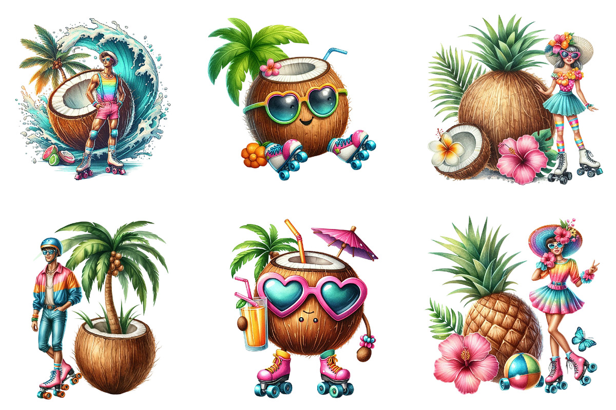 Watercolor Summer Coconut, a Seasonal Illustration by DreamArtGraphic (Photo 2 of 4)