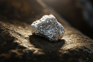 Shiny raw silver nugget resting on r, a Nature Photo by professorinc