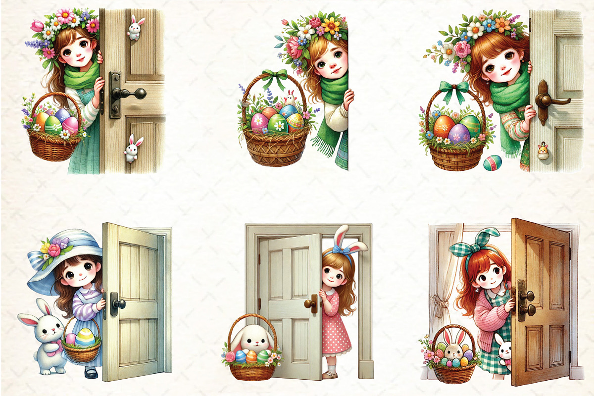 Watercolor Easter Girl Peeking Clipa, an Illustration by DreamCafeArt (Photo 3 of 3)