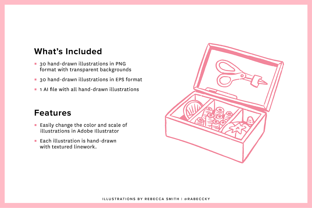 Hand Drawn Sewing Kit Illustrations, an Illustration by rabeccky (Photo 2 of 7)