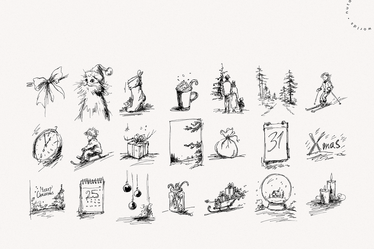 Christmas Sketch Nostalgia Pack, an Object Illustration by Nutalin Art (Photo 6 of 12)