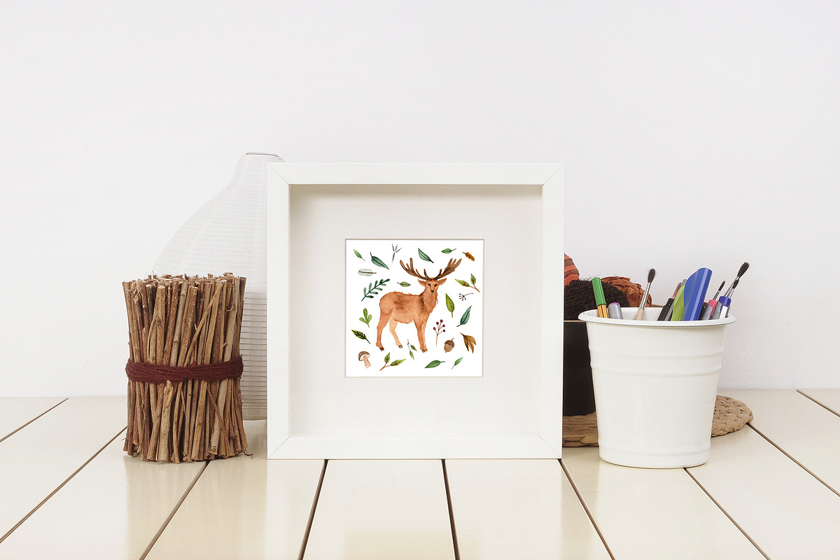 Woodland animals watercolor clipart, an Animal Illustration by alenaganzhela (Photo 2 of 11)