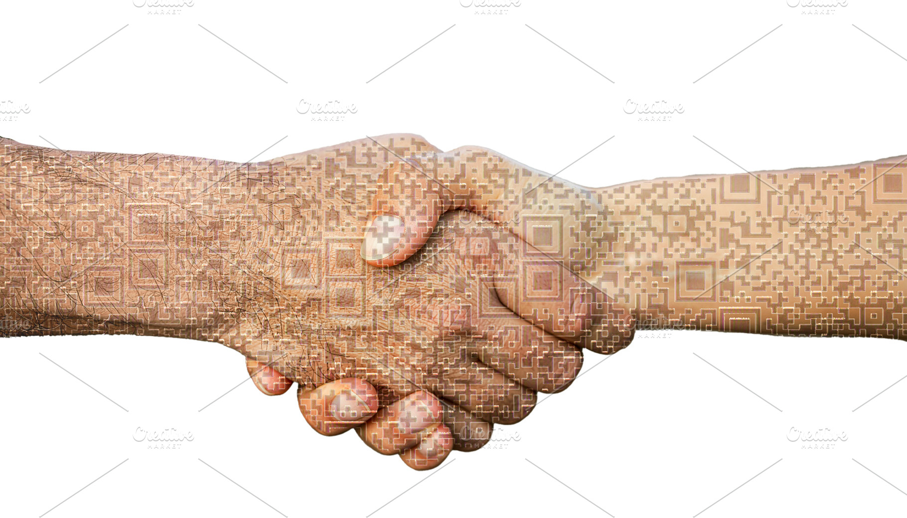 Handshake with qr codes pattern, a Photo by DanFLCreativo