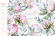 Pink Peonies and Eucalyptus clipart, a Decorative Illustration by ReachDreams (Thumbnail 1 of 10)