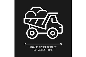 Dump truck pixel perfect white line, an Icon by IMG Visuals