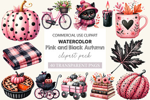 Pink and Black Autumn Clipart, a Work Illustration by cherrydesign