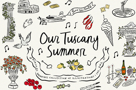 Hand Drawn Tuscany Wedding Clipart, an Illustration by Calamar Studio