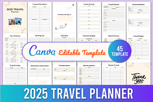 Editable 2025 Travel planner, a Stationery Template by Designmela01
