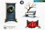 Watercolor Winter Scenes Cliparts, a Seasonal Illustration by ThatsDesignArt (Thumbnail 17 of 17)