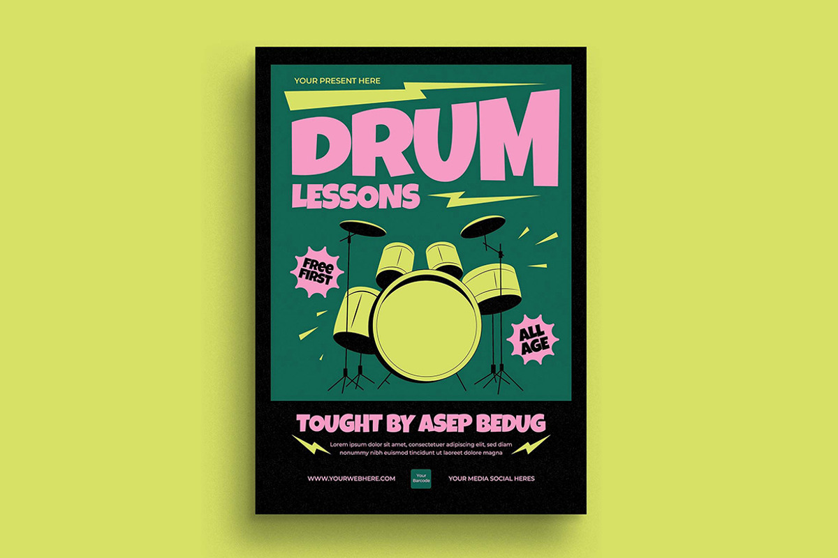 Drum Lessons Flyer Template, a Flyer Template by megarez (Photo 1 of 3)